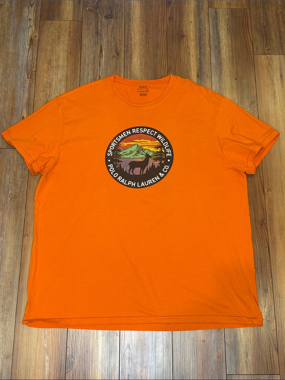 Polo Ralph Lauren Orange Sportsman Wildlife Patch Short Sleeve T Classic Fit XXL
